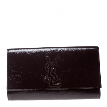 Pre Owned Saint Laurent Burgundy Patent Leather Belle De Jour Flap Clutch