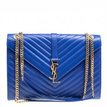 Pre Owned Saint Laurent Blue Leather Monogram Envelope Shoulder Bag