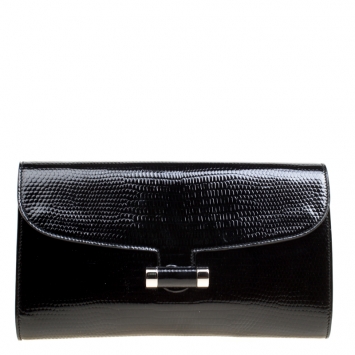 Pre Owned Saint Laurent Black Textured Patent Leather Muse Clutch