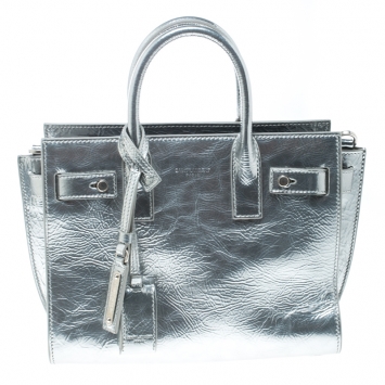 Pre Owned Saint Laurent Silver Laminated Leather Classic Sac De Jour Tote