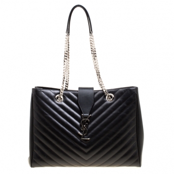 Pre Owned Saint Laurent Black Matelasse Leather Cassandre Shopper Tote