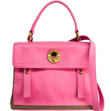 Pre Owned Saint Laurent Paris Two Tone Leather and Canvas Muse Two Bag