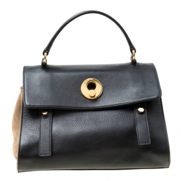 Pre Owned Saint Laurent Black/Beige Leather Small Muse Two Top Handle Bag
