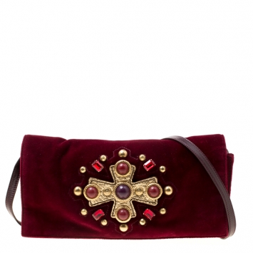 Pre Owned Saint Laurent Red Velvet Venise Shoulder Bag 