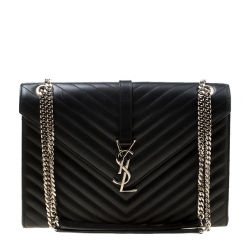 Pre Owned Saint Laurent Black Matelasse Leather Large Cassandre Flap Bag