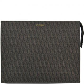 Pre Owned Saint Laurent Paris Black/Brown Signature Coated Canvas Clutch