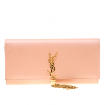 Pre Owned Saint Laurent Peach Leather Kate Tassel Clutch 