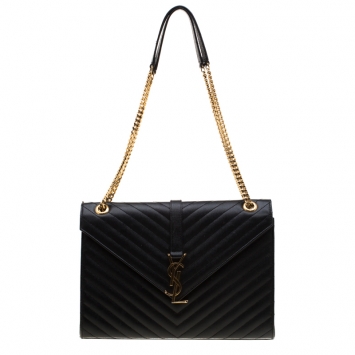 Pre Owned Saint Laurent Black Matelasse Leather Large Cassandre Flap Bag
