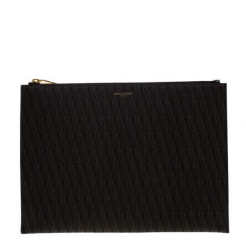 Pre Owned Saint Laurent Brown Monogram Coated Canvas Zip Pouch