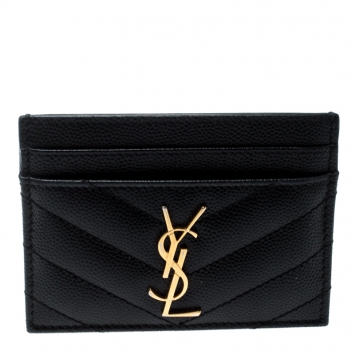 Pre Owned Saint Laurent Black Monogram Matelasse Leather Logo Card Holder