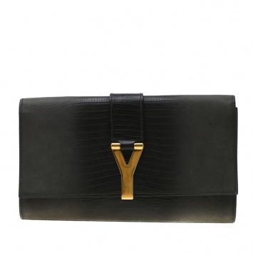 Pre Owned Saint Laurent Black/Grey Ombre Lizard Embossed Leather Large Chyc Clutch
