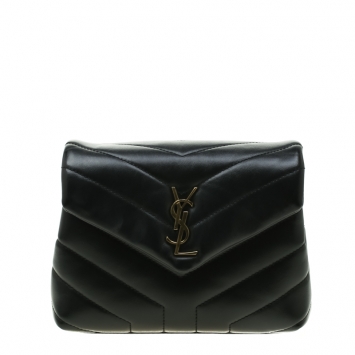Pre Owned Saint Laurent Black Matelasse Leather Loulou Toy Shoulder Bag