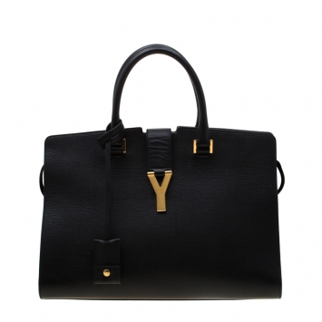 Pre Owned Saint Laurent Black Textured Leather Medium Cabas Chyc Satchel
