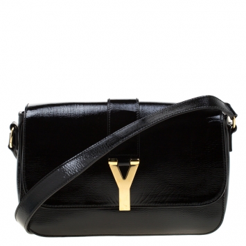Pre Owned Saint Laurent Black Textured Patent Leather Large Chyc Shoulder Bag