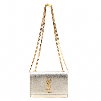 Pre Owned Saint Laurent Metallic Gold Leather Small Kate Monogram Shoulder Bag