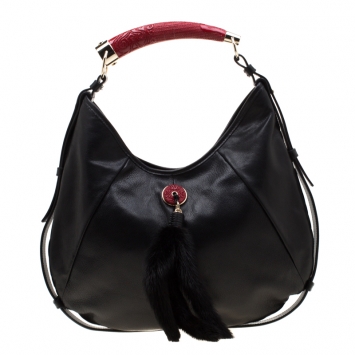 Pre Owned Saint Laurent Black/Red Leather Mombasa Hobo