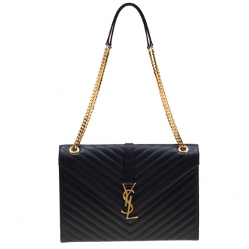 Pre Owned Saint Laurent Paris Black Matelasse Leather Large Cassandre Flap Bag