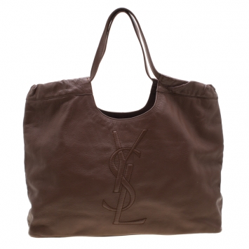 Pre Owned Saint Laurent Paris Brown Leather Belle De Jour Cabas Logo Tote Bag