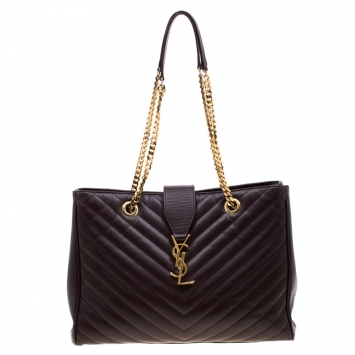 Pre Owned Saint Laurent Paris Burgundy Matelasse Leather Cassandre Shopper Tote