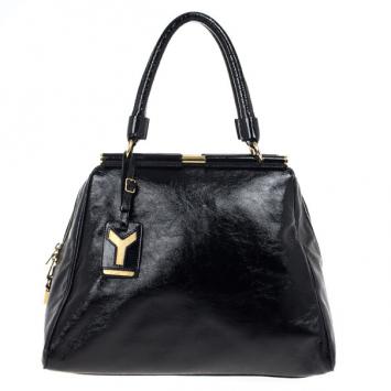 Pre Owned Yves Saint Laurent Black Patent Leather Majorelle Satchel Bag