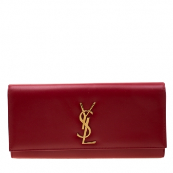 Pre Owned Saint Laurent Hot Pink Leather Kate Monogram Clutch