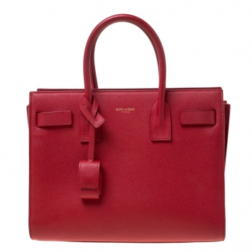 Pre Owned Saint Laurent Paris Red Leather Baby Sac De Jour Tote