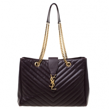 Pre Owned Saint Laurent Paris Burgundy Matelasse Leather Cassandre Shopper Tote
