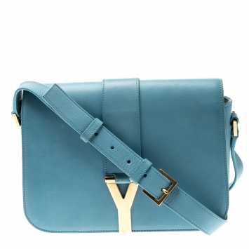 Pre Owned Saint Laurent Blue Leather Medium Chyc Flap Bag