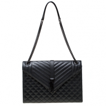 Pre Owned Saint Laurent Black Mix Matelasse Leather Large Cassandre Flap Bag