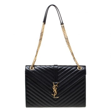 Pre Owned Saint Laurent Black Matelasse Leather Large Cassandre Flap Bag