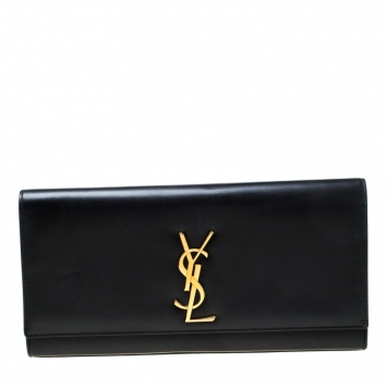 Pre Owned Saint Laurent Black Leather Belle De Jour Flap Clutch