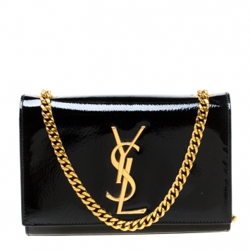 Pre Owned Saint Laurent Black Patent Leather Small Kate Monogram Shoulder Bag