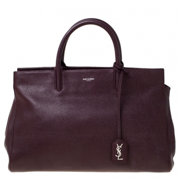 Pre Owned Saint Laurent Paris Burgundy Leather Medium Cabas Rive Gauche Tote