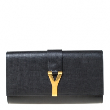 Pre Owned Saint Laurent Black Leather Large Chyc Clutch