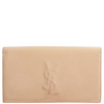 Pre Owned Saint Laurent Paris Nude Patent Leather Belle De Jour Flap Clutch