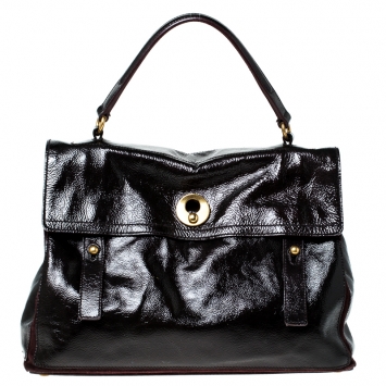 Pre Owned Saint Laurent Burgundy Patent Leather and Suede Muse Two Bag