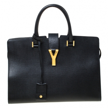 Pre Owned Saint Laurent Black Textured Leather Medium Cabas Chyc Tote