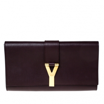 Pre Owned Saint Laurent Paris Dark Burgundy Leather Chyc Clutch