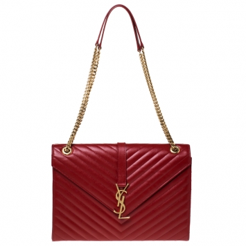 Pre Owned Saint Laurent Paris Red Matelasse Leather Large Cassandre Flap Bag