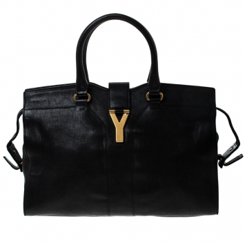 Pre Owned Saint Laurent Paris Black Leather Medium Cabas Chyc Satchel