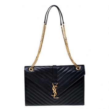Pre Owned Saint Laurent Black Matelasse Leather Large Cassandre Flap Bag