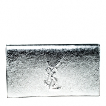 Pre Owned Saint Laurent Paris Silver Leather Belle De Jour Flap Clutch