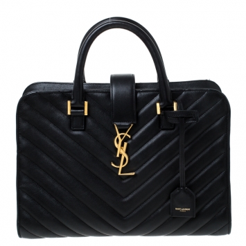 Pre Owned Saint Laurent Black Matelasse Leather Small Cabas Tote           