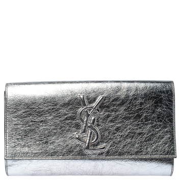 Pre Owned Saint Laurent Paris Silver Leather Belle De Jour Flap Clutch