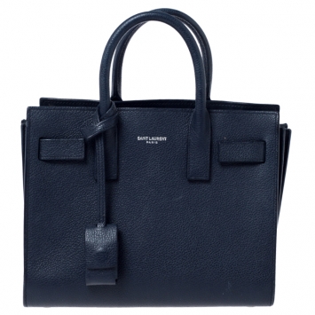 Pre Owned Saint Laurent Navy Blue Leather Nano Classic Sac De Jour Tote