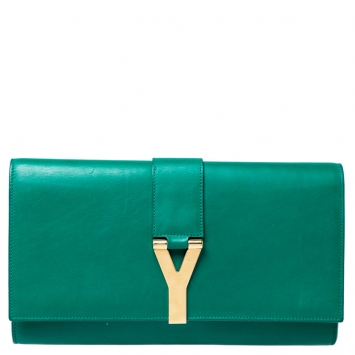 Pre Owned Saint Laurent Paris Green Leather Large Chyc Clutch