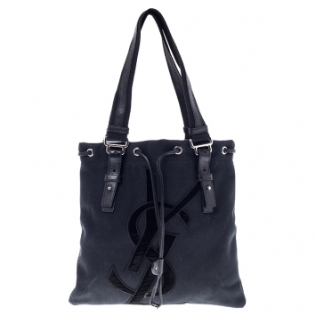 Pre Owned Saint Laurent Paris Black Canvas and Velvet Drawstring Kahala Tote