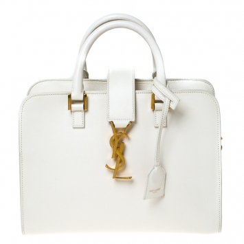 Pre Owned Saint Laurent Off-White Leather Baby Monogram Cabas Tote