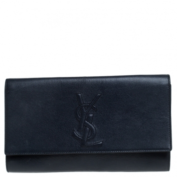 Pre Owned Saint Laurent Navy Blue Leather Belle De Jour Flap Clutch