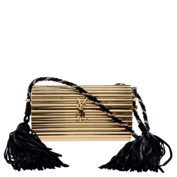Pre Owned Saint Laurent Paris Gold/Black Plexiglass Opium Tassel Minaudiere Bag